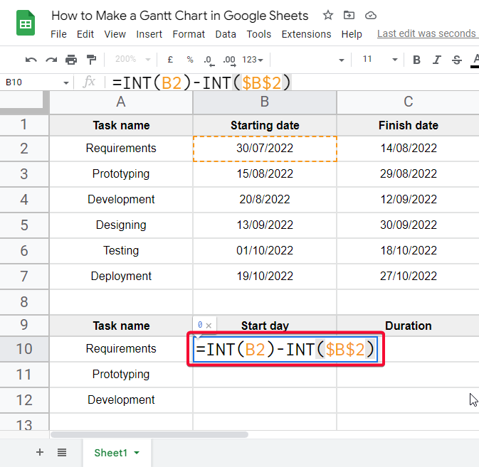 how to Make a Gantt Chart in Google Sheets 9