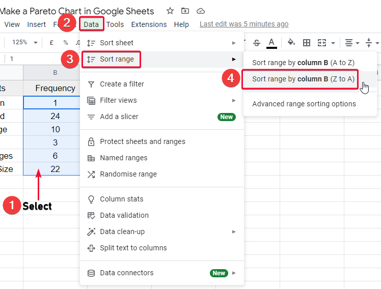 how to Make a Pareto Chart in Google Sheets 2