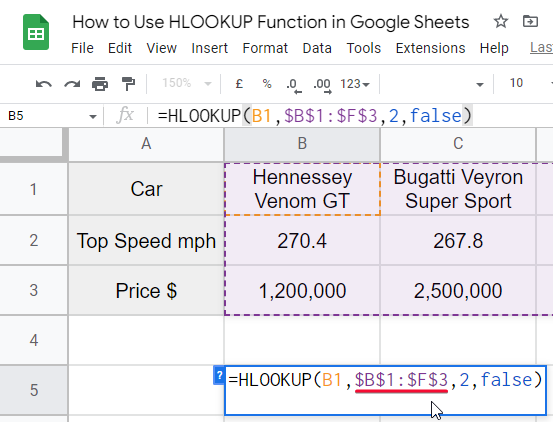 how to Use HLOOKUP Function in Google Sheets 8