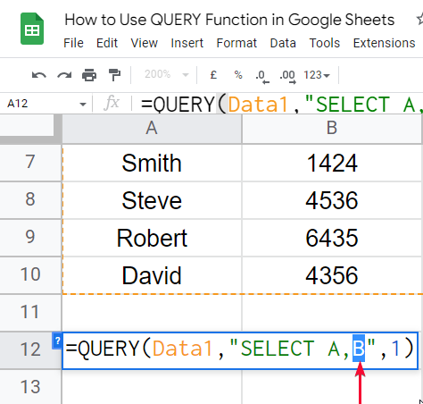 how to Use QUERY Function in Google Sheets 11