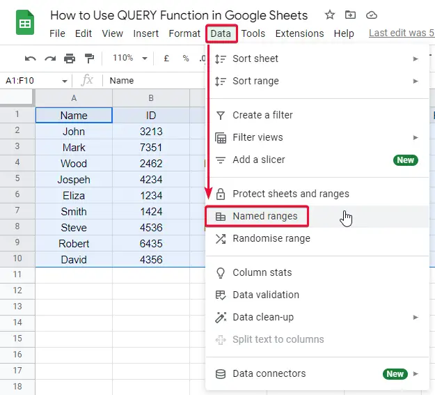 how to Use QUERY Function in Google Sheets 3