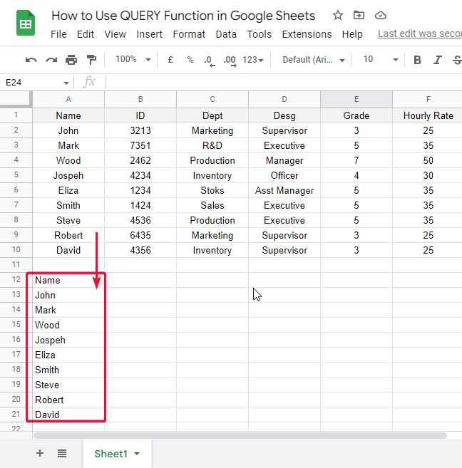 how to Use QUERY Function in Google Sheets 10