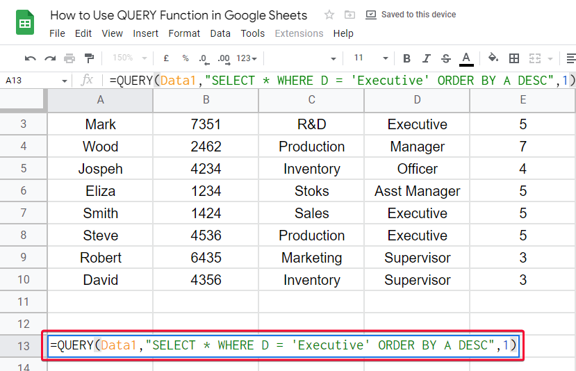 how to Use QUERY Function in Google Sheets 33