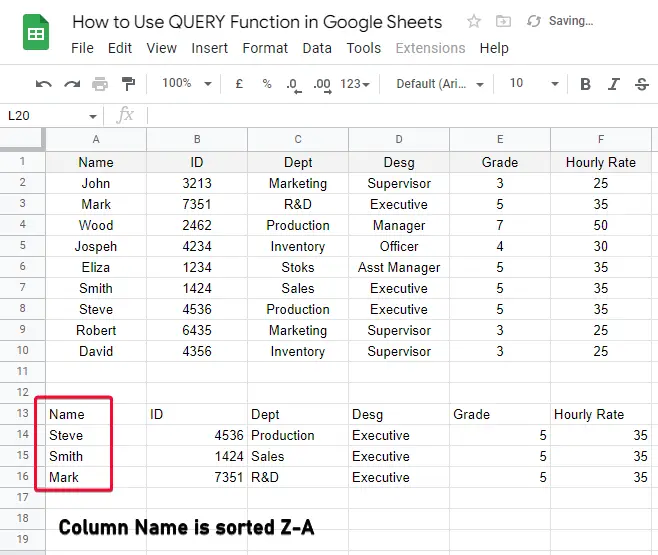 how to Use QUERY Function in Google Sheets 34