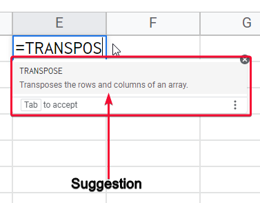 how to Use Transpose Function in Google Sheets 2