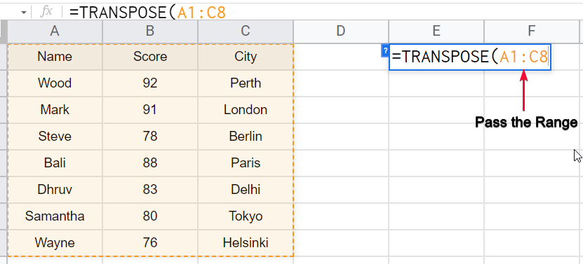 how to Use Transpose Function in Google Sheets 3