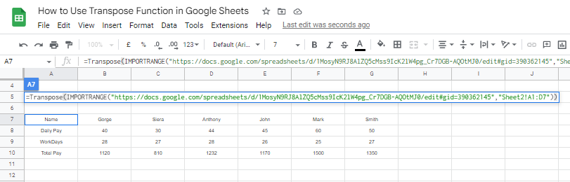 how to Use Transpose Function in Google Sheets 21
