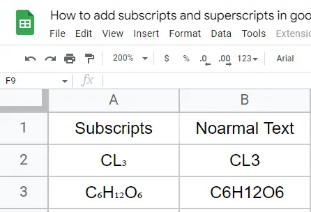 how to add subscripts and superscripts in google sheets 1
