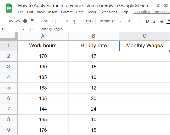 how to apply a formula to an entire column or row in Google Sheets 1