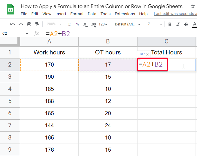 how to apply a formula to an entire column or row in Google Sheets 7