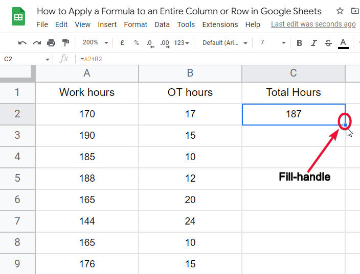 how to apply a formula to an entire column or row in Google Sheets 8