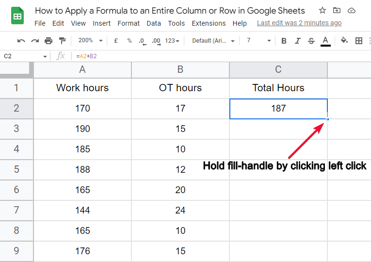 how to apply a formula to an entire column or row in Google Sheets 9
