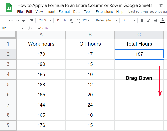 how to apply a formula to an entire column or row in Google Sheets 10