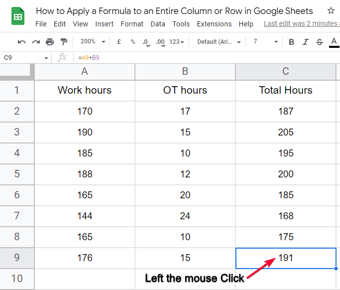 how to apply a formula to an entire column or row in Google Sheets 11