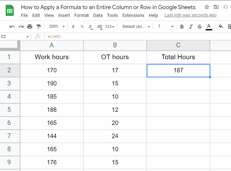 how to apply a formula to an entire column or row in Google Sheets 13
