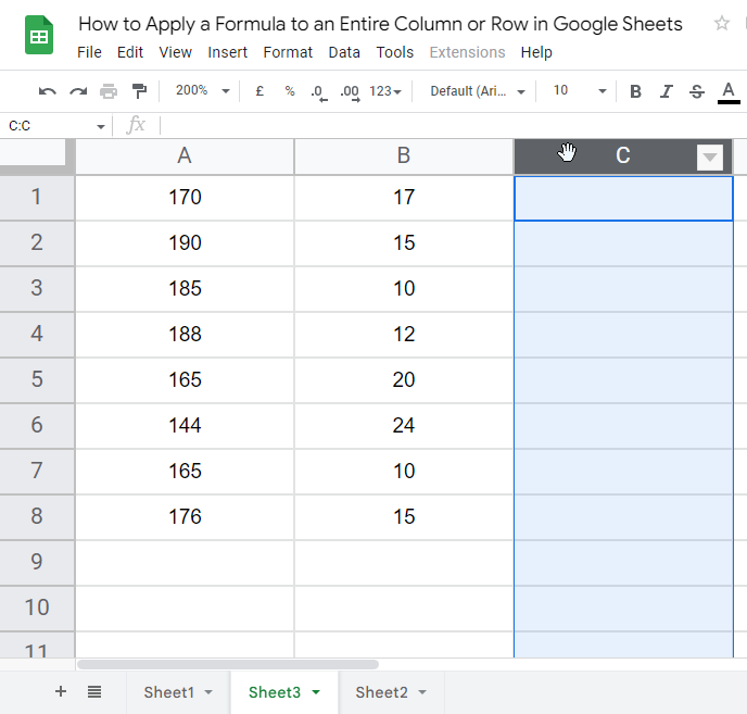 how to apply a formula to an entire column or row in Google Sheets 20