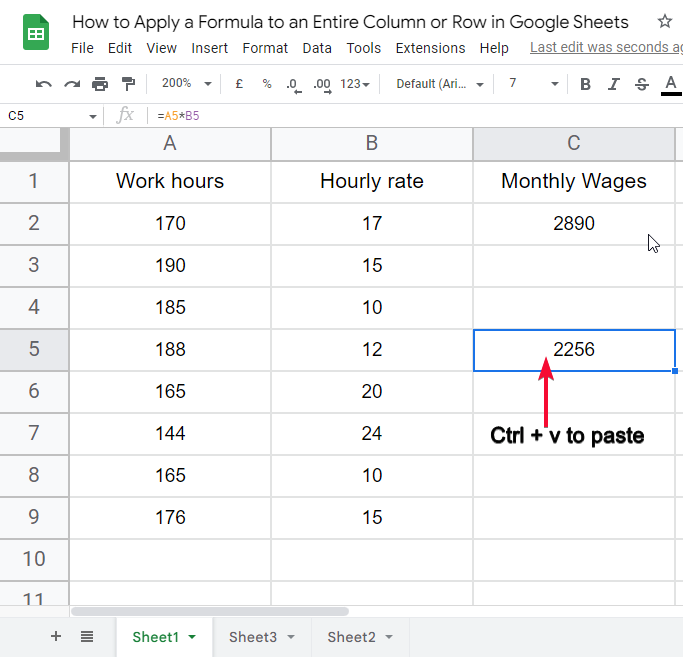 how to apply a formula to an entire column or row in Google Sheets 6