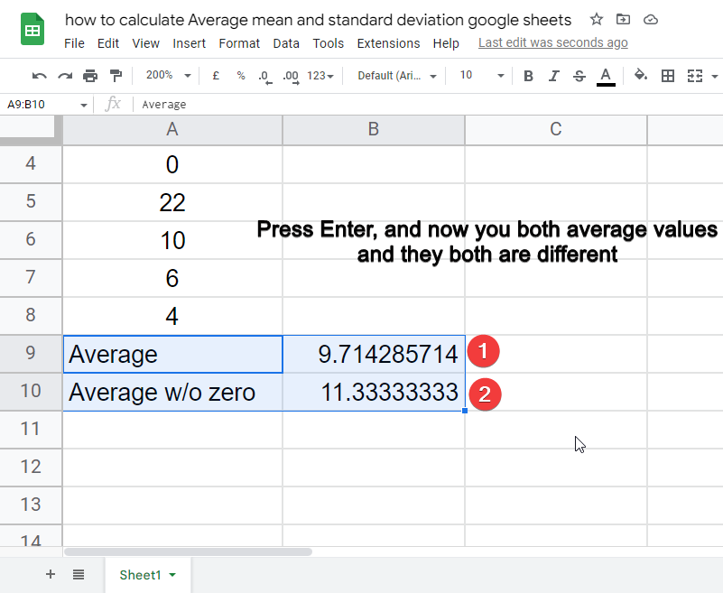 how to calculate Average mean and standard deviation google sheets 11