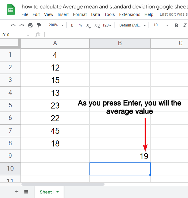 how to calculate Average mean and standard deviation google sheets 4