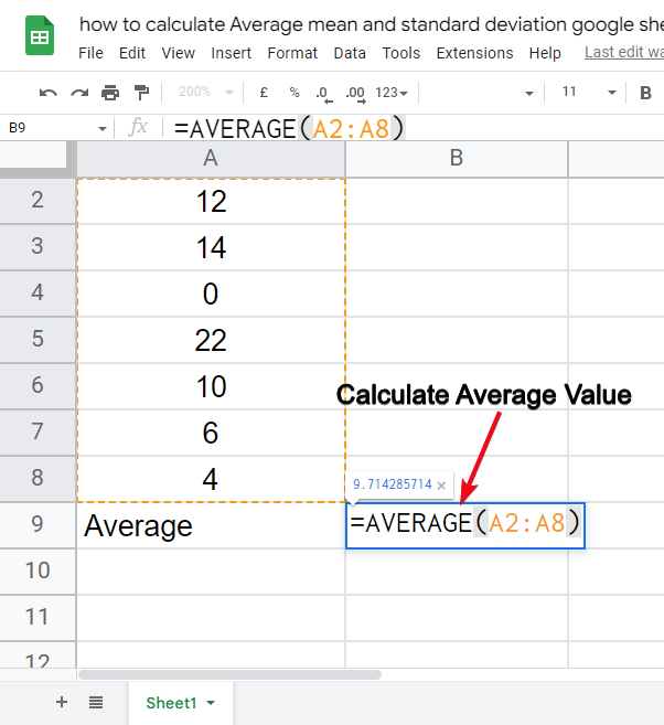 how to calculate Average mean and standard deviation google sheets 6