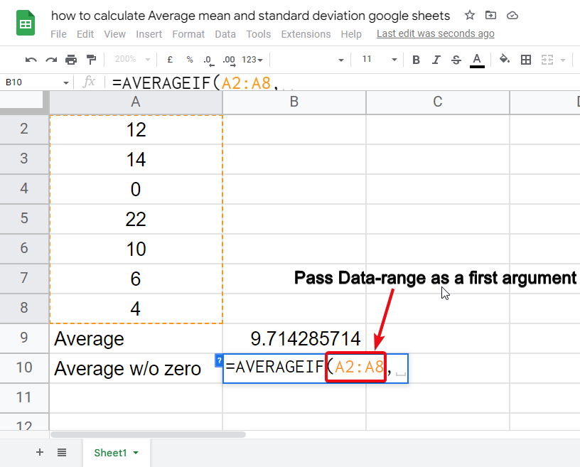 how to calculate Average mean and standard deviation google sheets 9