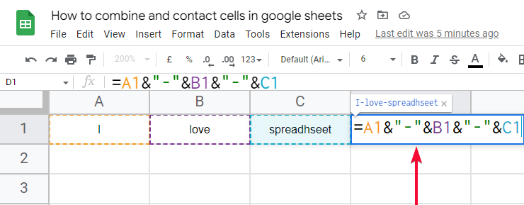 how to combine and contact cells in google sheets 24