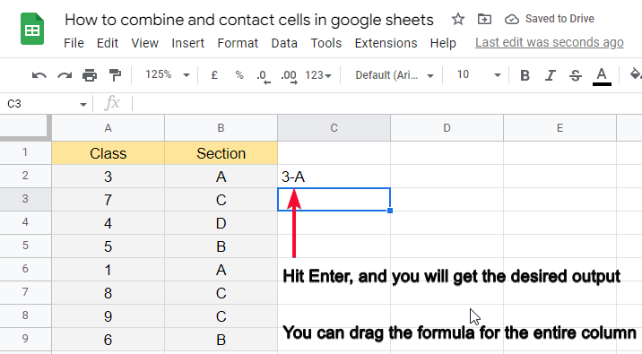how to combine and contact cells in google sheets 5