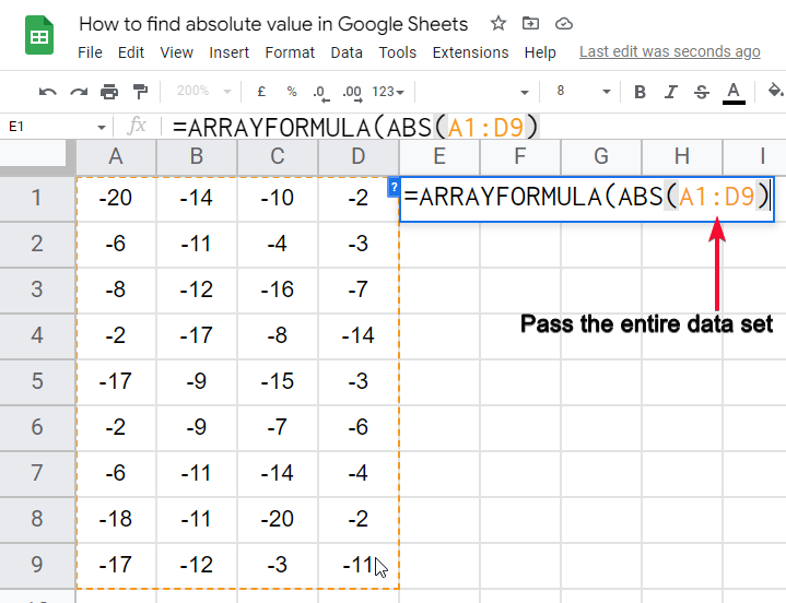 how to find absolute value in Google Sheets 8