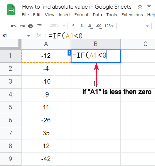 how to find absolute value in Google Sheets 12