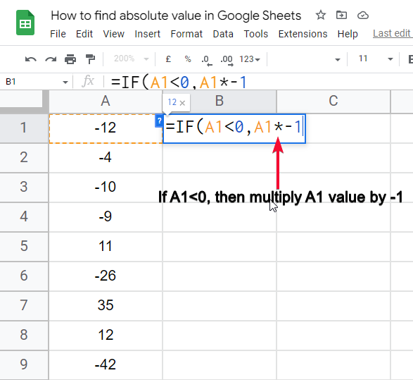 how to find absolute value in Google Sheets 13