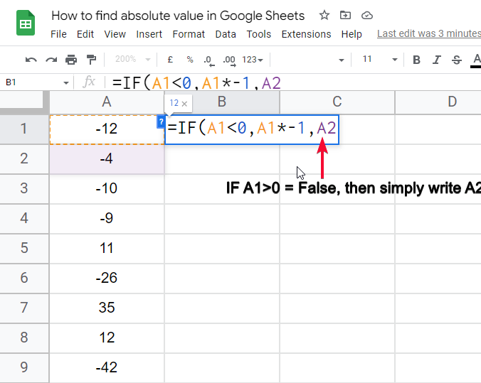 how to find absolute value in Google Sheets 14