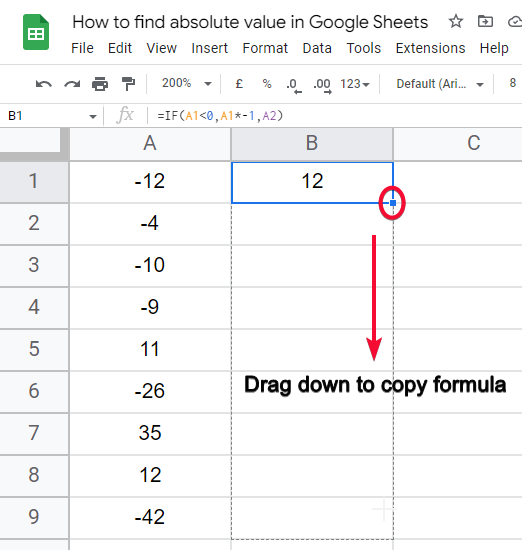 how to find absolute value in Google Sheets 16