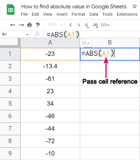 how to find absolute value in Google Sheets 3