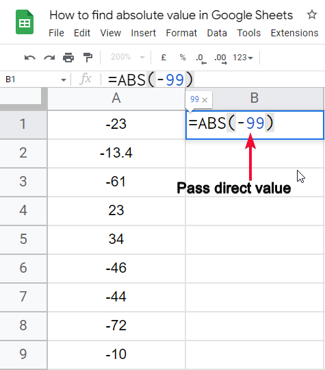 how to find absolute value in Google Sheets 4