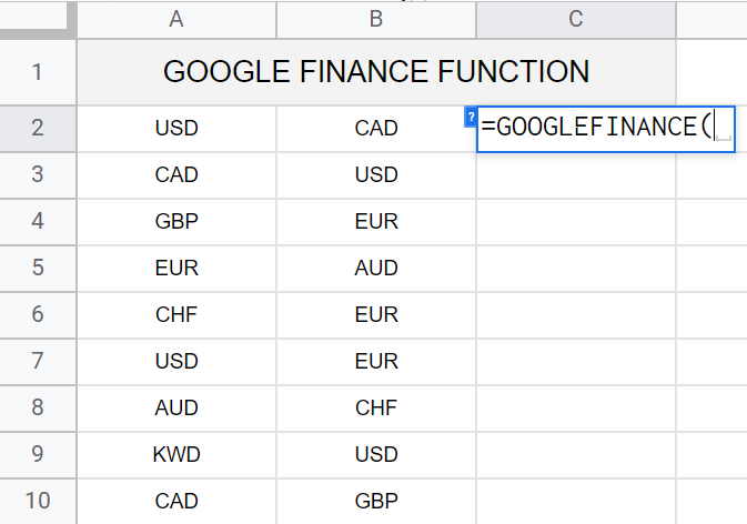 how to use Google Finance Function in Google Sheets 9