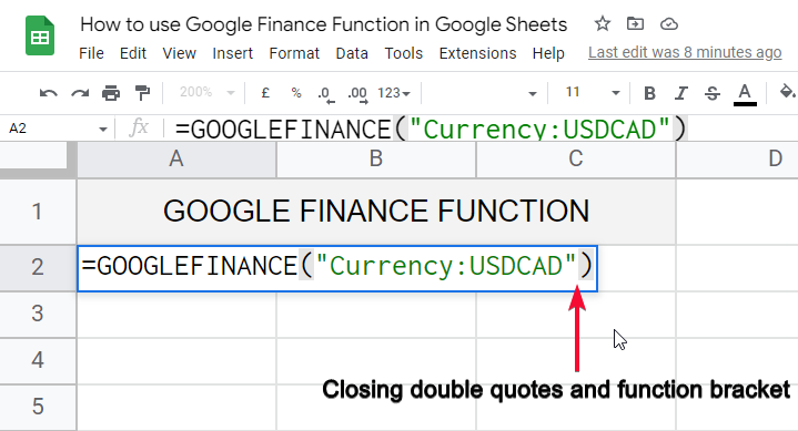 how to use Google Finance Function in Google Sheets 6