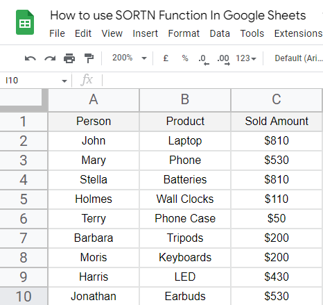 how to use SORTN Function In Google Sheets 1