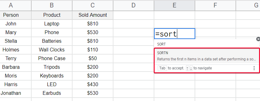 how to use SORTN Function In Google Sheets 2