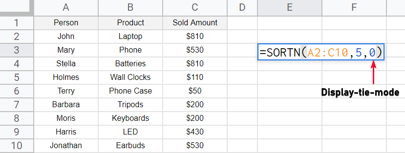 how to use SORTN Function In Google Sheets 7