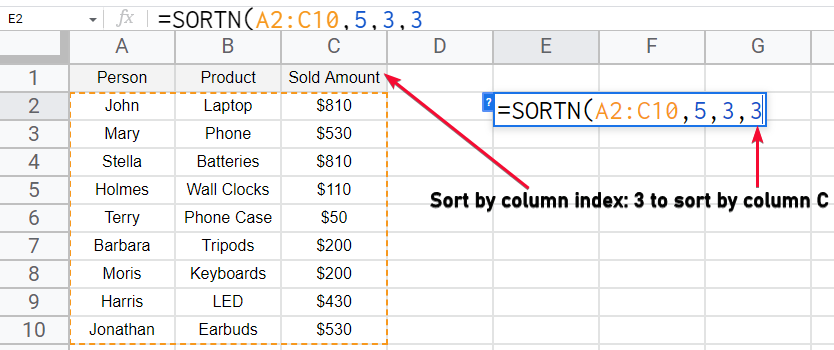 how to use SORTN Function In Google Sheets 10
