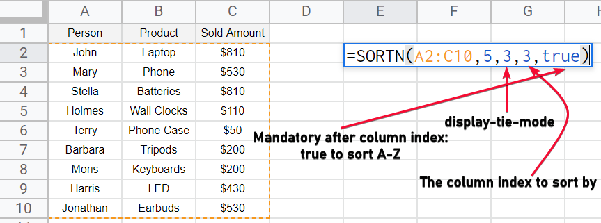 how to use SORTN Function In Google Sheets 11