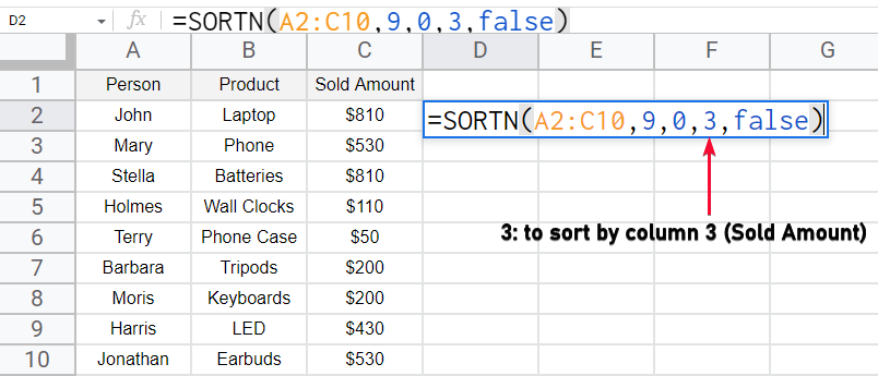 how to use SORTN Function In Google Sheets 13