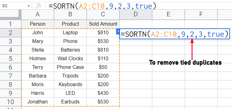how to use SORTN Function In Google Sheets 18