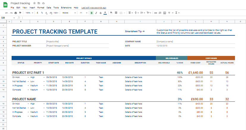 project Management Templates in Google Sheets 3