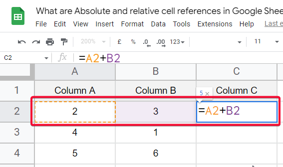 what are Absolute and relative cell references in Google Sheets 2