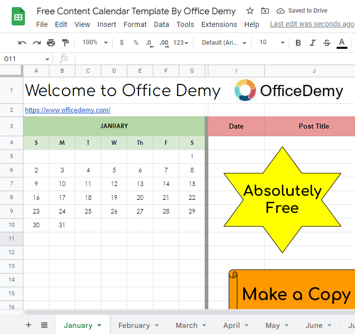Free Content Calendar Template in Google Sheets 1