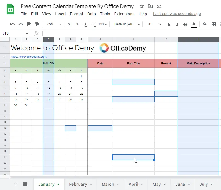 Free Content Calendar Template in Google Sheets 4
