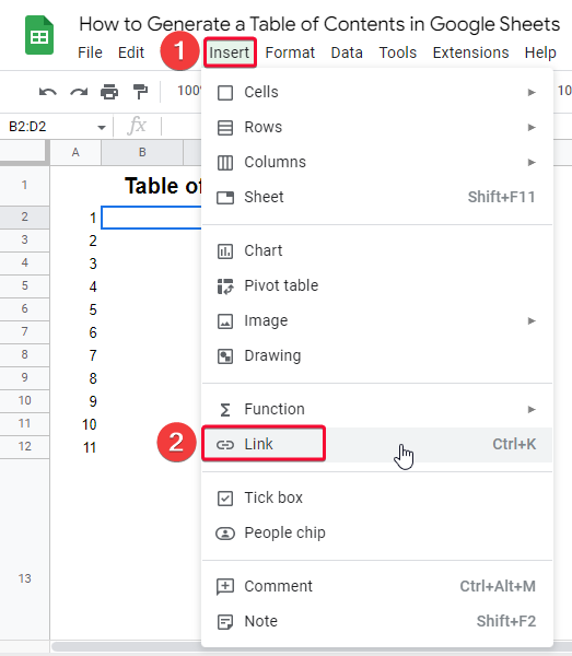 How to Generate a Table of Contents in Google Sheets 3