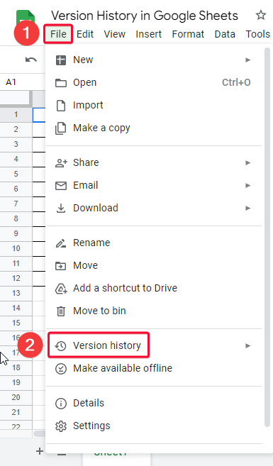 Version History in Google Sheets 10