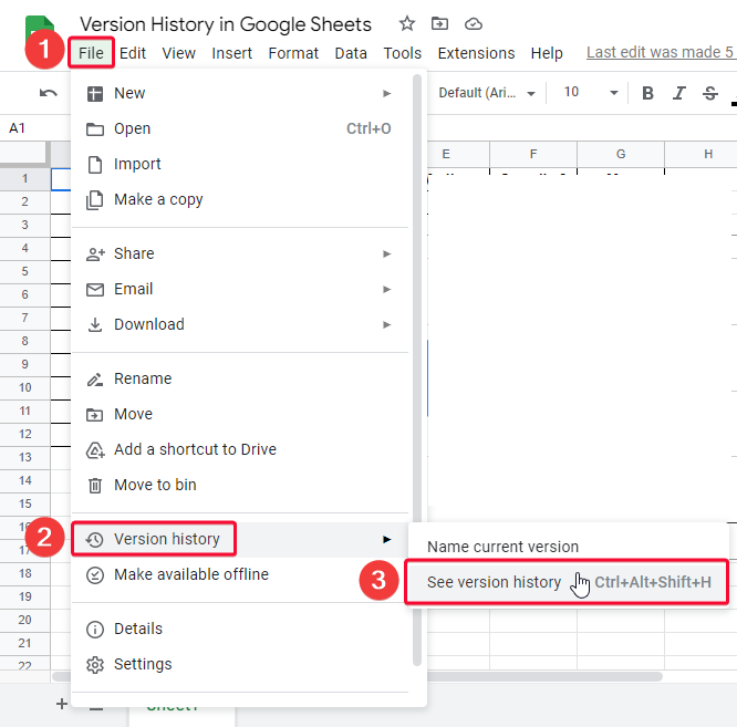 Version History in Google Sheets 13